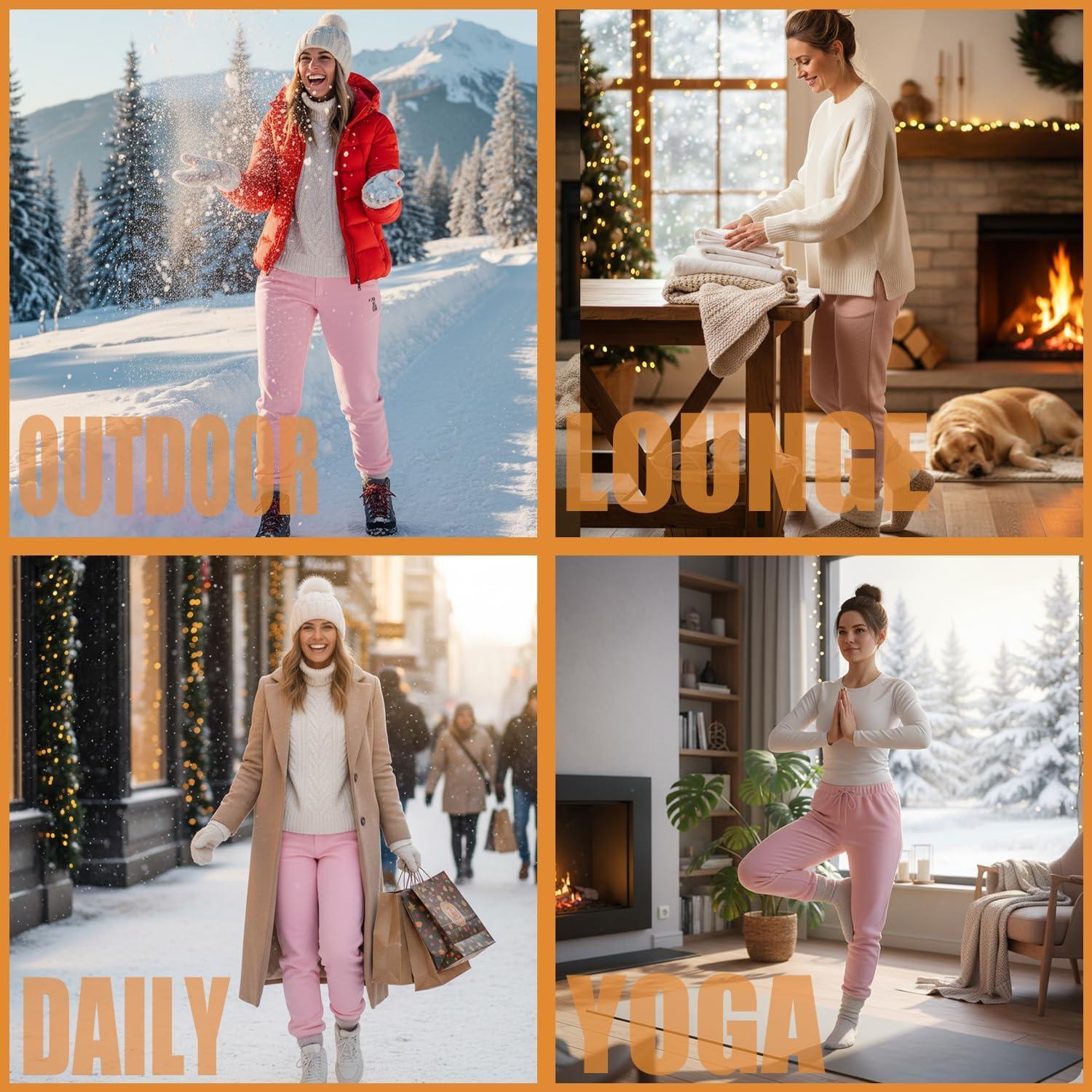 imageFleece Lined Joggers for WomenWinter Thermal Womens Sweatpants Thick High Waisted Ski Hiking Running Pants S2XL41 Pack Pink