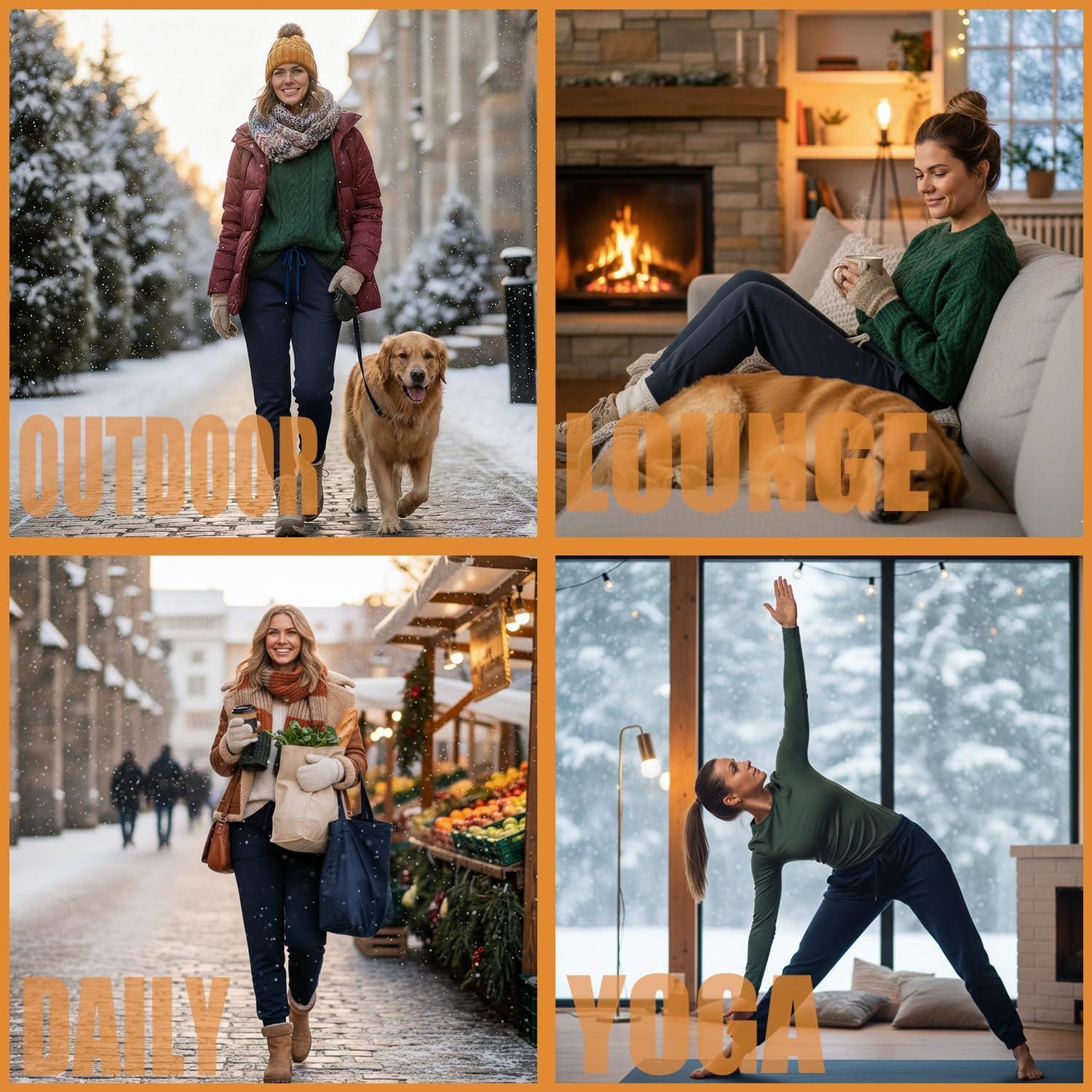 imageFleece Lined Joggers for WomenWinter Thermal Womens Sweatpants Thick High Waisted Ski Hiking Running Pants S2XL51 Pack Navy