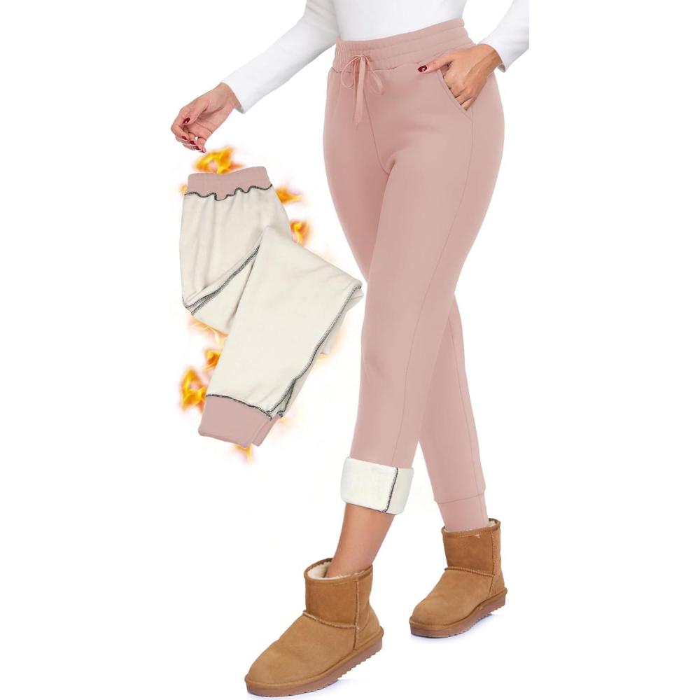 imageFleece Lined Joggers for WomenWinter Thermal Womens Sweatpants Thick High Waisted Ski Hiking Running Pants S2XL41 Pack Pink