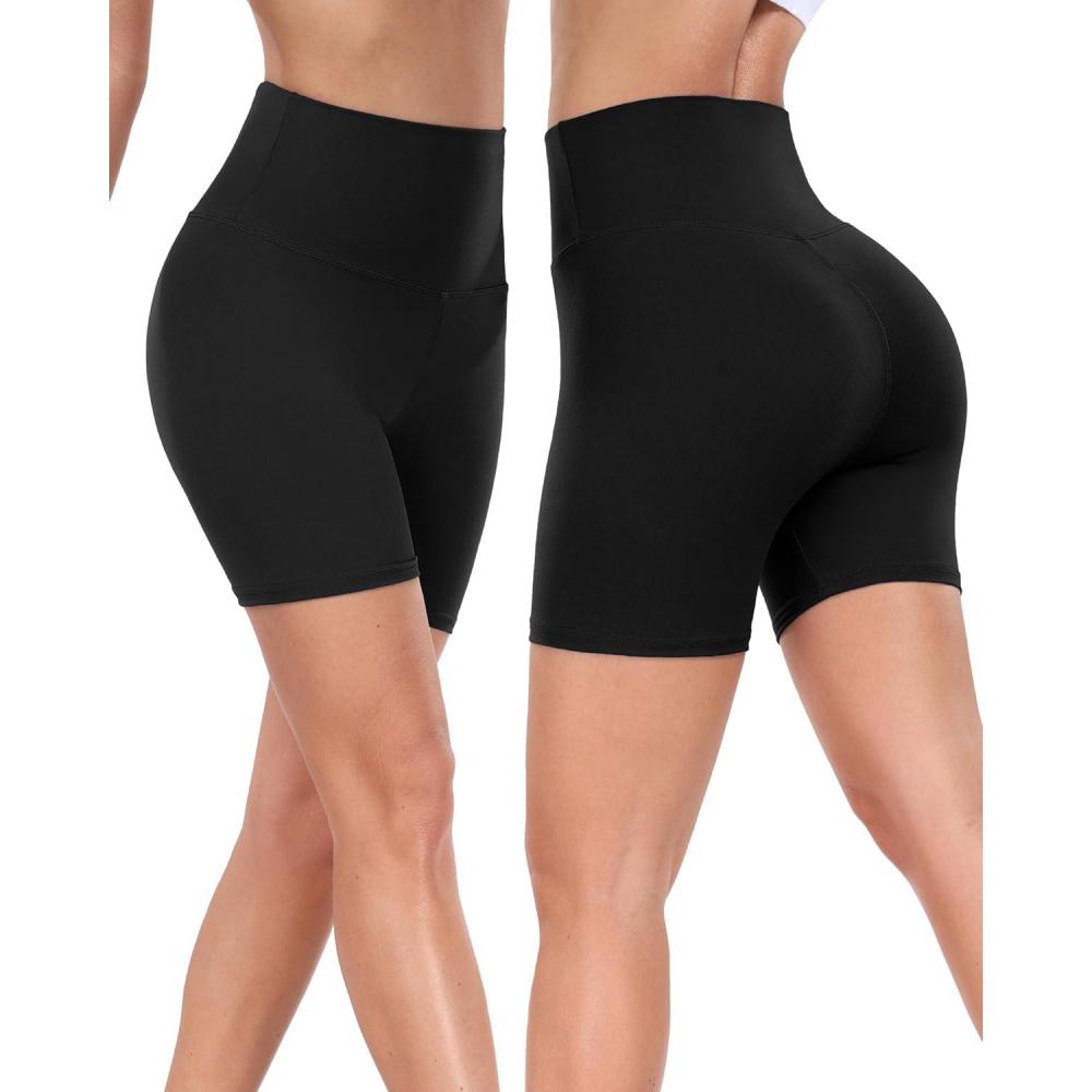 imageHi Clasmix 2 Pack Bker Shorts for Women5quot Tummy Control Fitness Athletic Workout Running Yoga Gym ShortsBlackBlack