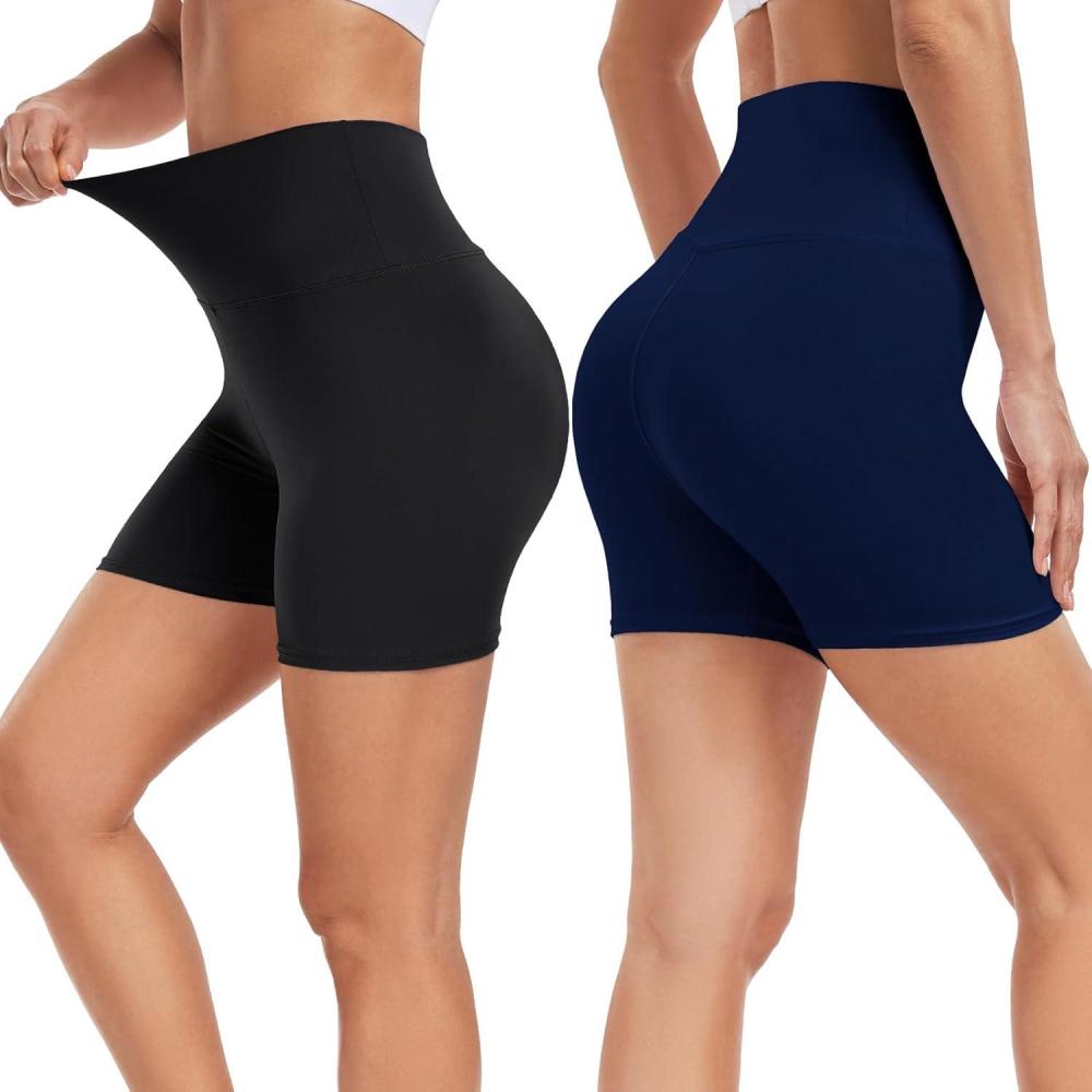 imageHi Clasmix 2 Pack Bker Shorts for Women5quot Tummy Control Fitness Athletic Workout Running Yoga Gym ShortsBlackNavy Blue