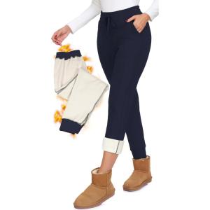 Fleece Lined Joggers for Women-Winter Thermal Women’s Sweatpants Thick High Waisted Ski Hiking Running Pants S-2XL(5-1 Pack Navy)