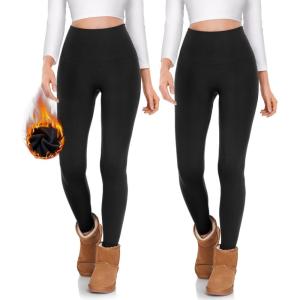 Hi Clasmix 2 Pack Fleece Lined Leggings Women-High Waisted Tummy Control Seamless Winter Thermal Warm Workout Yoga Pants（2 Pack Black,L/XL）