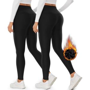 Hi Clasmix 2 Pack Fleece Lined Leggings Women-High Waisted Tummy Control Seamless Winter Thermal Warm Workout Yoga Pants（2 Pack Black,S/M）, Small-Medium