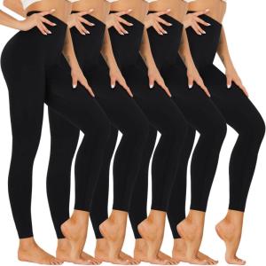 Hi Clasmix 5 Pack Leggings for Women-High Waisted Tummy Control Soft Casual Workout Black Yoga Pants with Pockets(1-5 Pack Black)