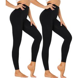 Hi Clasmix 5 Pack Leggings for Women-High Waisted Tummy Control Soft Casual Workout Black Yoga Pants with Pockets(2-2 Pack Black)