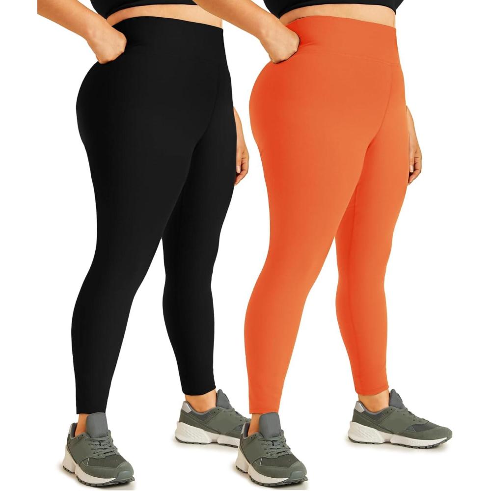 imageHi Clasmix Plus Size Leggings for Women 1X4XHigh Waisted Tummy Control Non See Through Super Soft Black Leggings Yoga Pants2 Pack BlackRust OrangeXXLarge