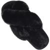 imageFuzzy Slippers for WomenCross Band Cozy House Home Bedroom Fluffy Slippers Plush Furry Open Toe Slide SlipperAblack