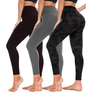 3 Pack High Waisted Leggings for Women- Full Length Capri Black Buttery Soft Tummy Control Yoga Pants for Workout Athletic(3 Pack Black+grey+black Print)