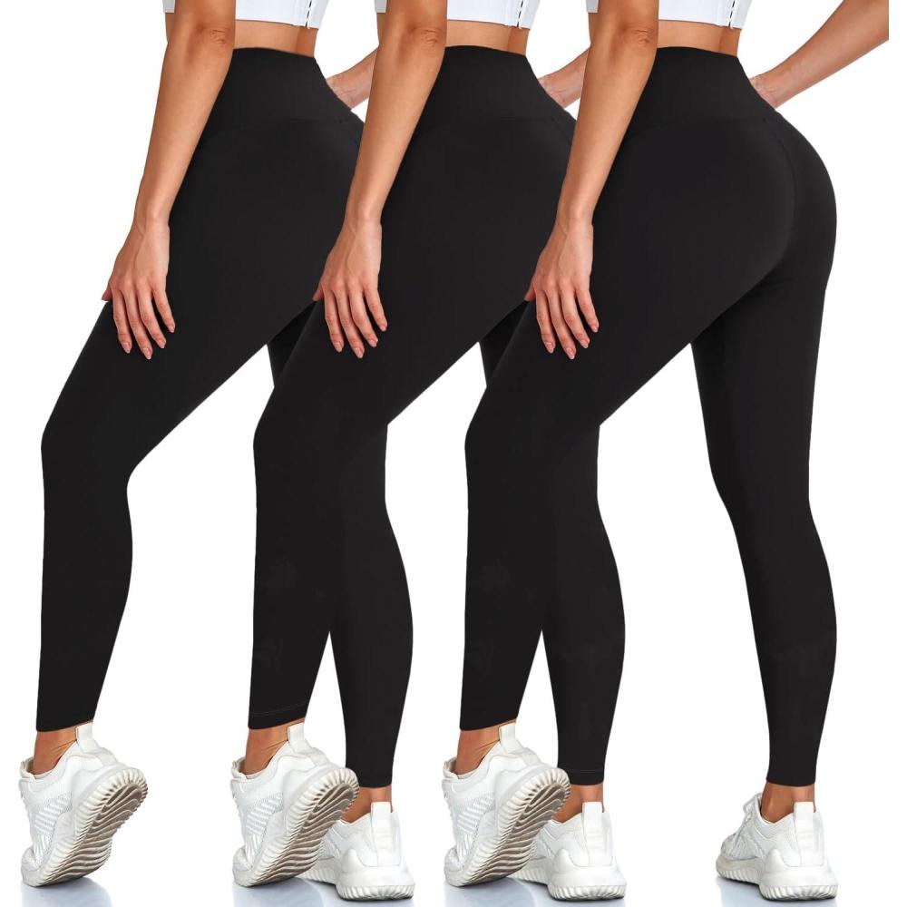 image3 Pack Leggings for Women High Waisted Tummy Control No SeeThrough Yoga Pants for Workout RunningBlackBlackBlack