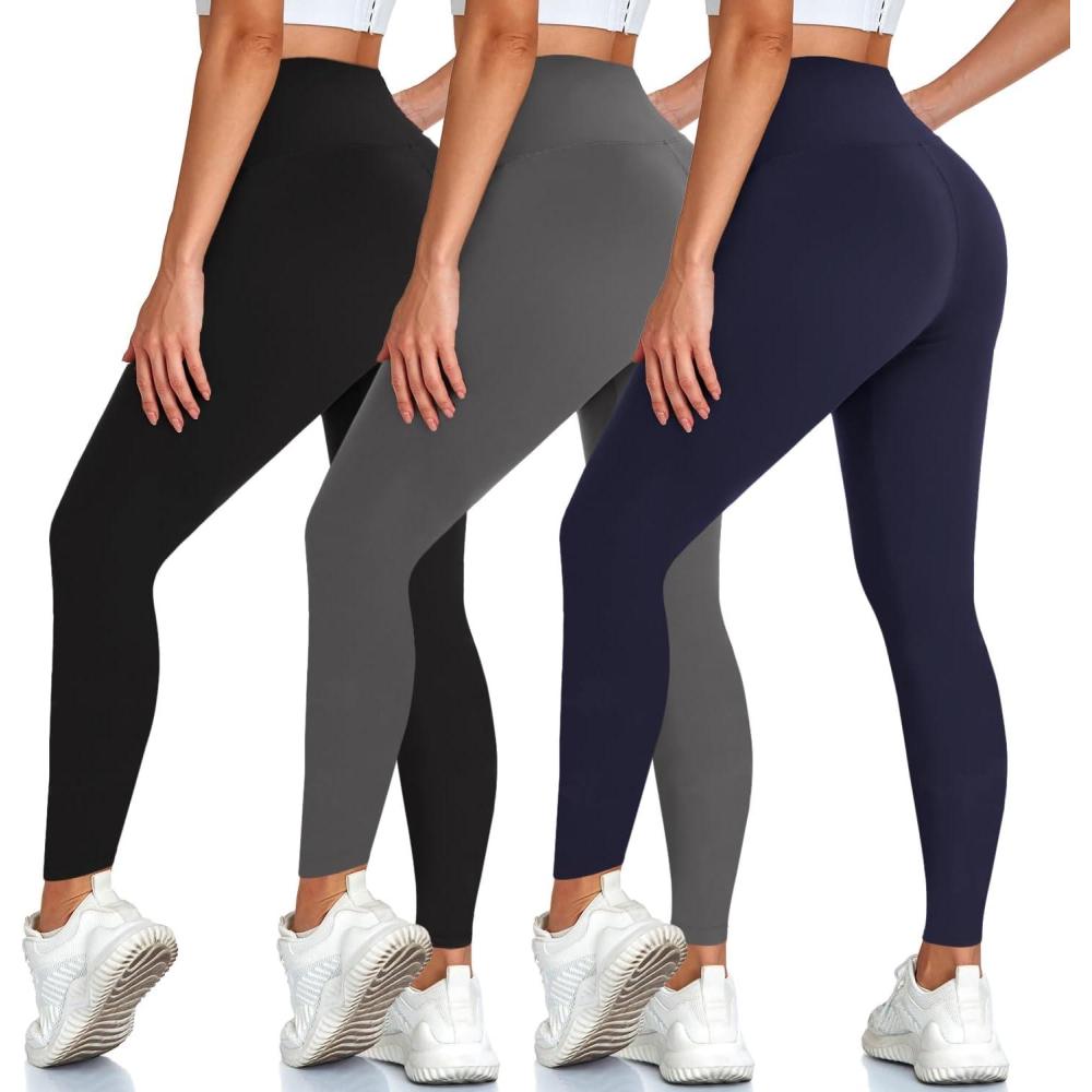 image3 Pack Leggings for Women High Waisted Tummy Control No SeeThrough Yoga Pants for Workout RunningBlackGreyNavy