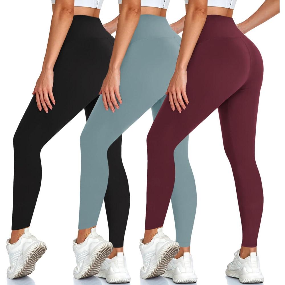 image3 Pack Leggings for Women High Waisted Tummy Control No SeeThrough Yoga Pants for Workout RunningBlackLight GreenRosy Pink