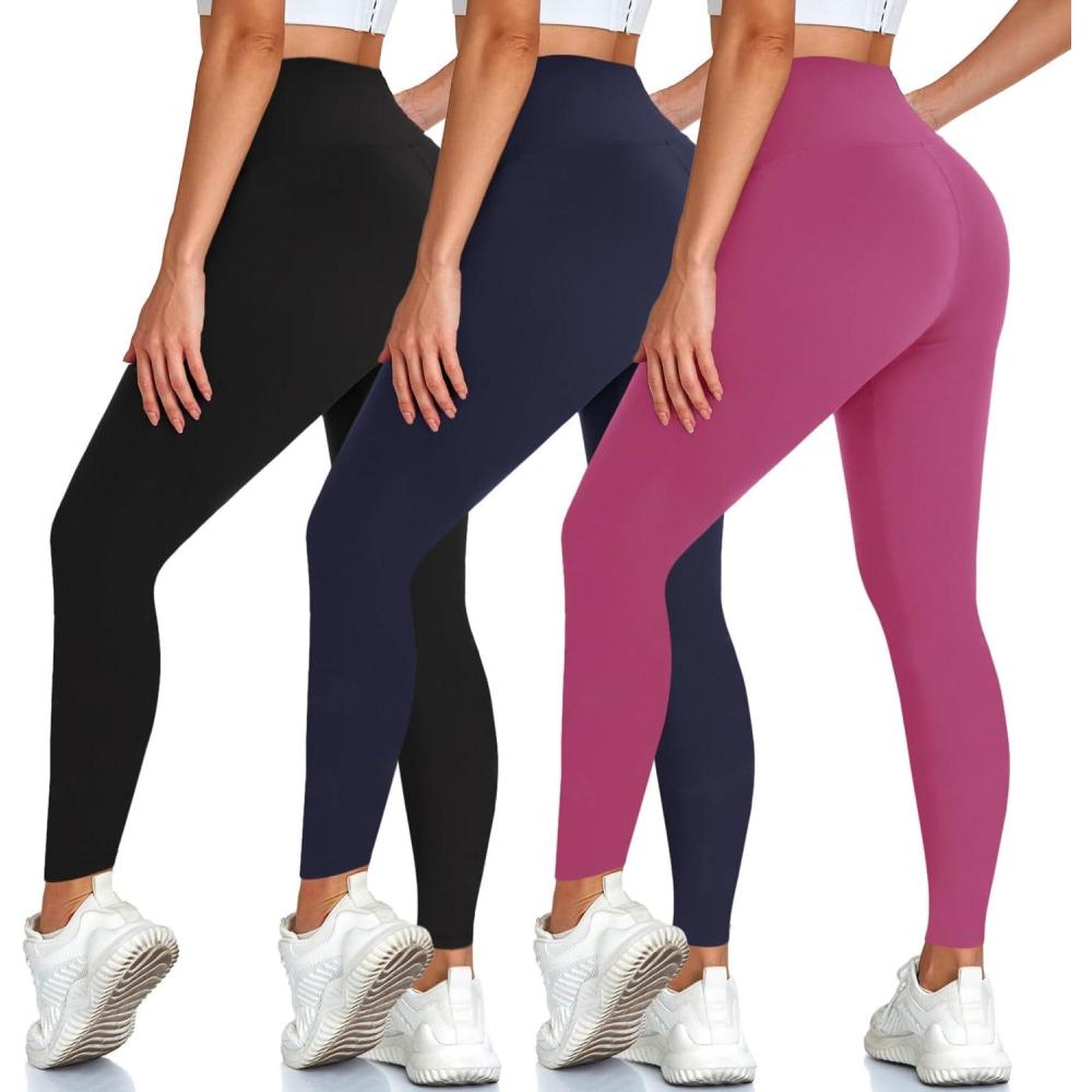 image3 Pack Leggings for Women High Waisted Tummy Control No SeeThrough Yoga Pants for Workout RunningBlackNavyDark Pink