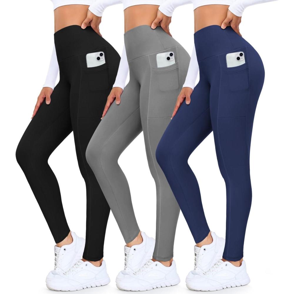 imageHigh Waisted 3 Pack Womens Capri Pants  Knee Length Yoga Shorts Biker Workout Leggings for WomenSummer ActivewearBlackGreyNavy