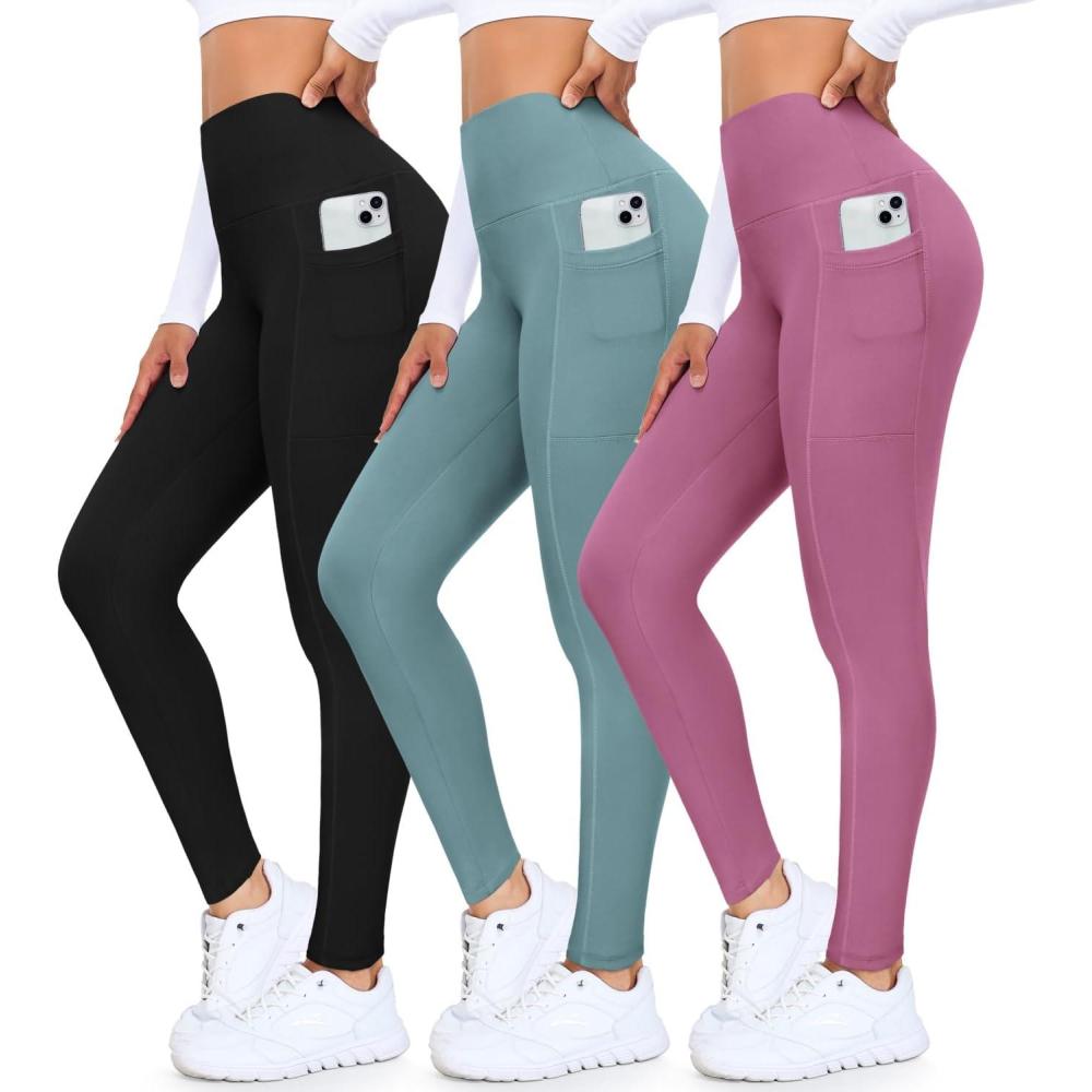 imageHigh Waisted 3 Pack Womens Capri Pants  Knee Length Yoga Shorts Biker Workout Leggings for WomenSummer ActivewearBlackLight GreenRosy Pink