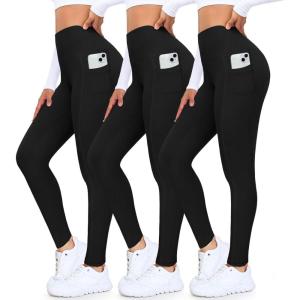 High Waisted 3 Pack Women’s Capri Pants – Knee Length Yoga Shorts, Biker Workout Leggings for Women,Summer Activewear(Black/Black/Black)