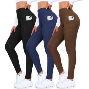 High Waisted 3 Pack Women’s Capri Pants – Knee Length Yoga Shorts, Biker Workout Leggings for Women,Summer Activewear(Black/Navy/Brown)