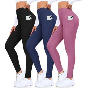 High Waisted 3 Pack Women’s Capri Pants – Knee Length Yoga Shorts, Biker Workout Leggings for Women,Summer Activewear(Black/Navy/Dark Pink)