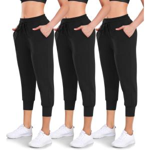 Women’s 3 Pack Capri Sweatpants with Pockets – High-Waist Yoga Joggers Athletic Running Leggings for Workout, Gym, Lounge(Black*3)