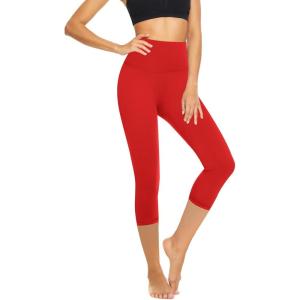 High Waisted Leggings for Women – Tummy Control Yoga Pants for Workout Running Athletic Women’s Leggings(Capri-red)