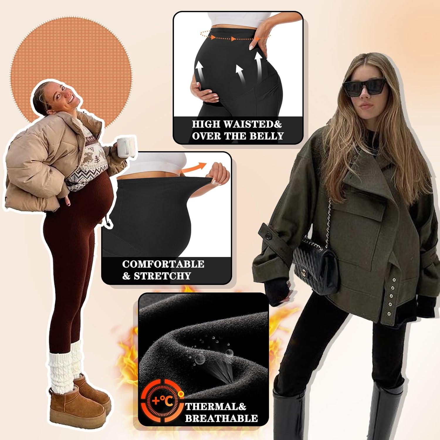 image:imageHi Clasmix 3 Pack Maternity Capri Leggings with PocketsButtery Soft Workout Pregnancy Yoga Pants93 Pack Fleece Lined Black