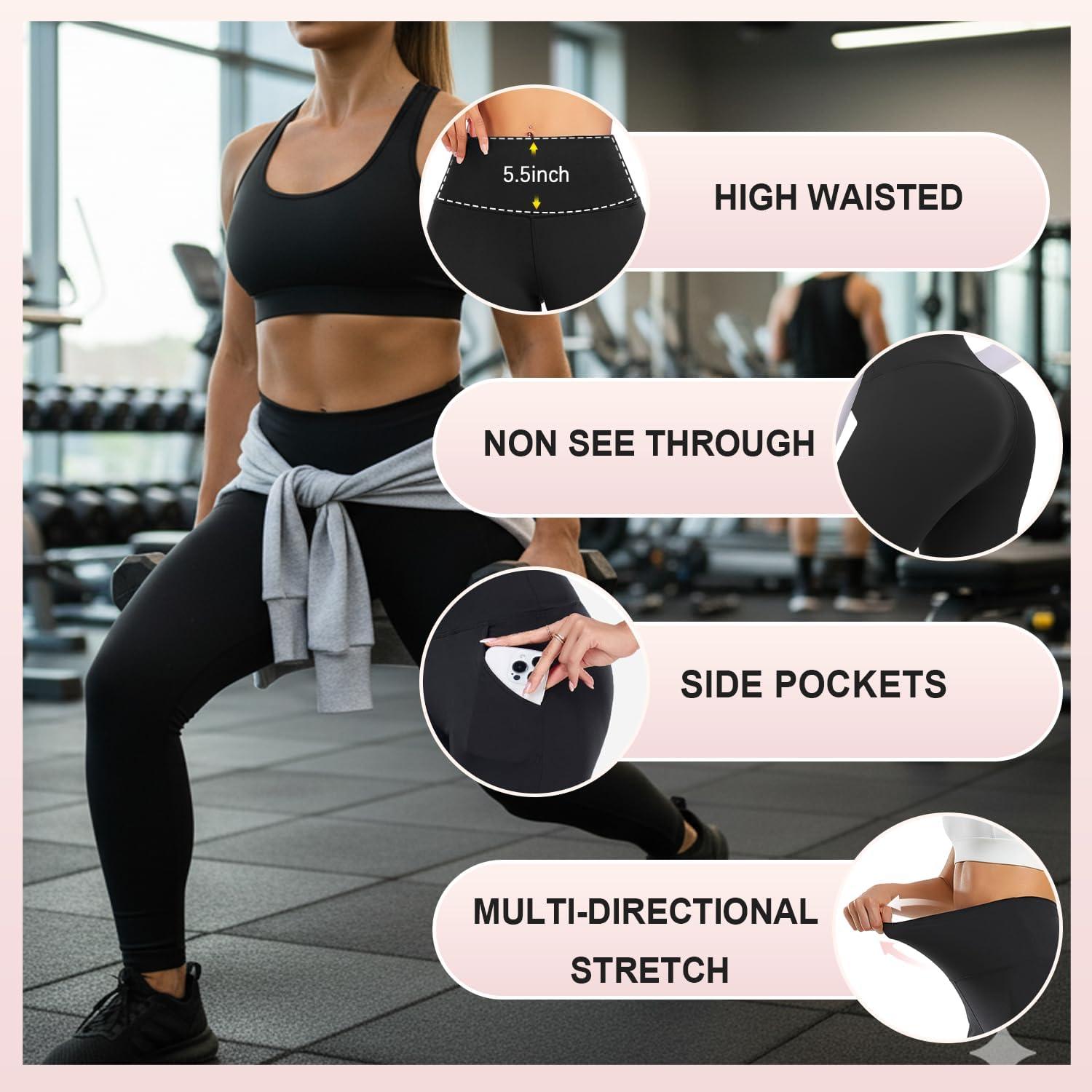 image:imageHi Clasmix Leggings for Women 3 PackHigh Wasited Tummy Control Yoga Pants Clothing for Workout Athletic1ac1 Pack Black With Pockets