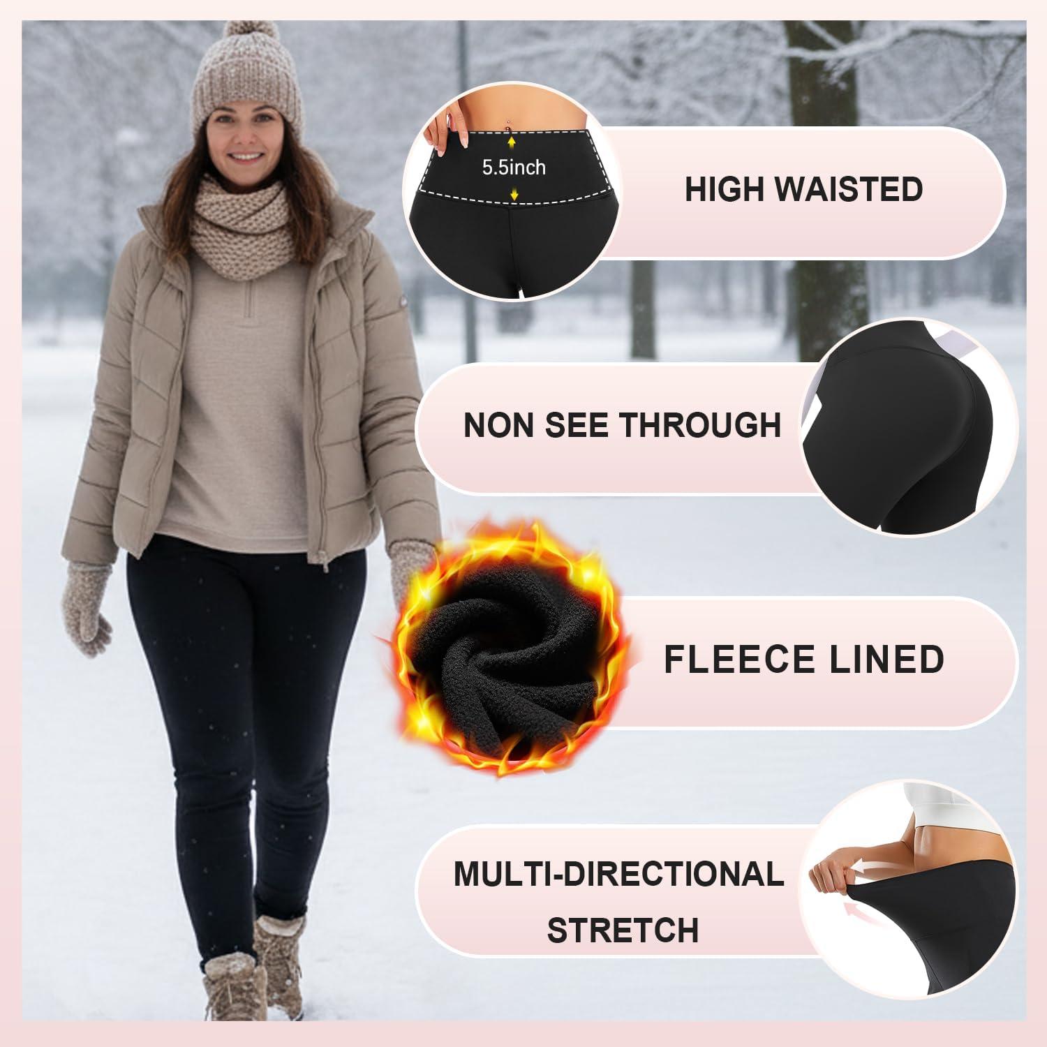 image:imageHi Clasmix Leggings for Women 3 PackHigh Wasited Tummy Control Yoga Pants Clothing for Workout Athletic1be3 Pack Fleece Lined Apricot khaki brown