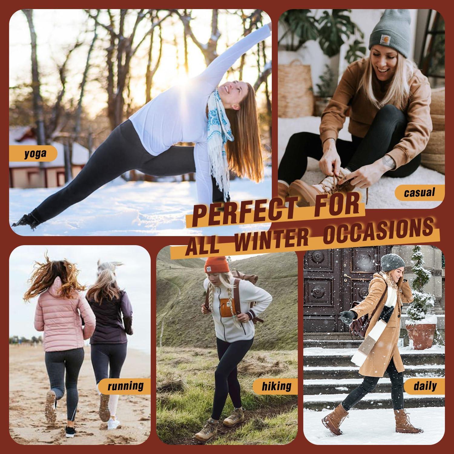 image:imageHi Clasmix Leggings for Women 3 PackHigh Wasited Tummy Control Yoga Pants Clothing for Workout Athletic1be3 Pack Fleece Lined Apricot khaki brown