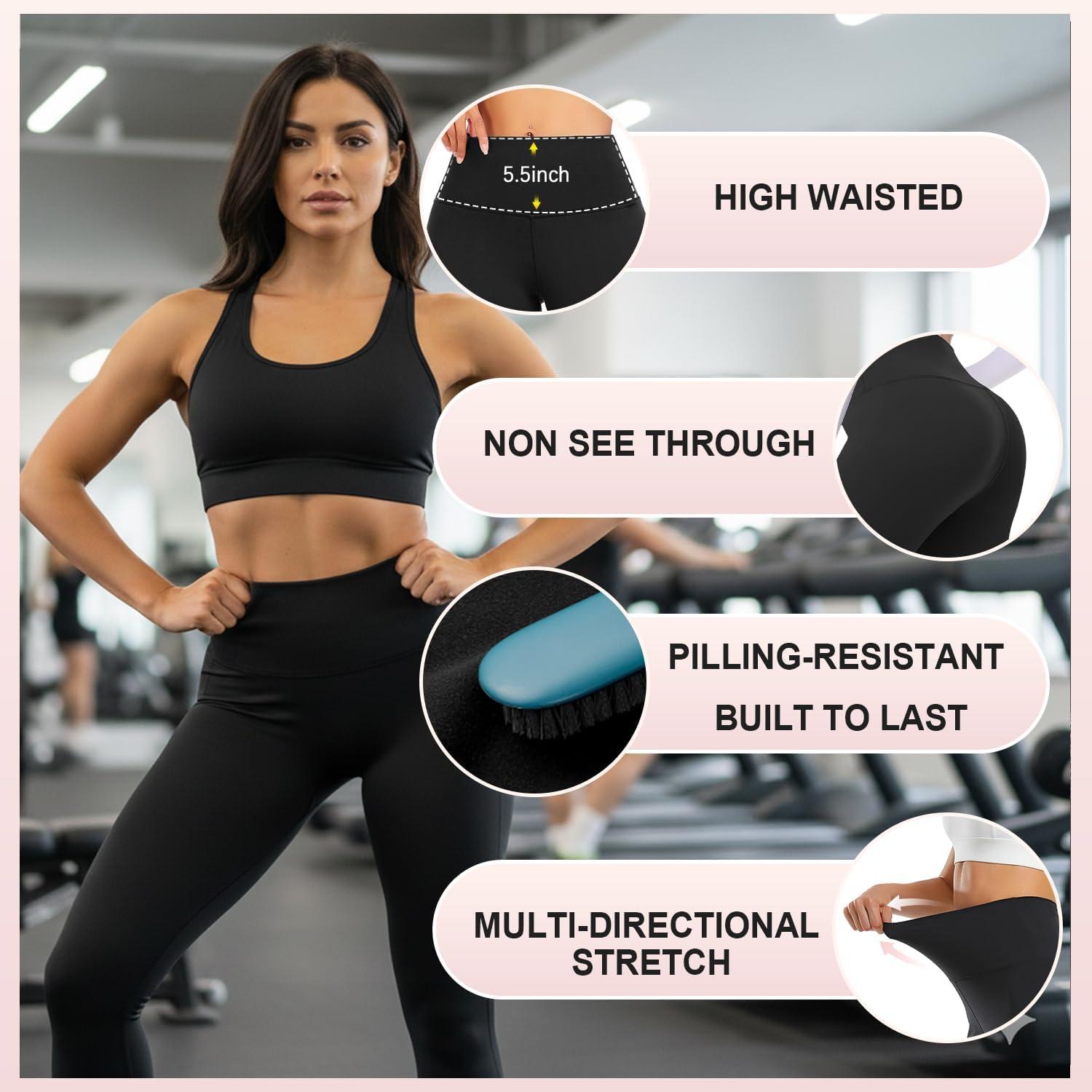 image:imageHi Clasmix Leggings for Women 3 PackHigh Wasited Tummy Control Yoga Pants Clothing for Workout Athletic3 Pack Black black dark Grey