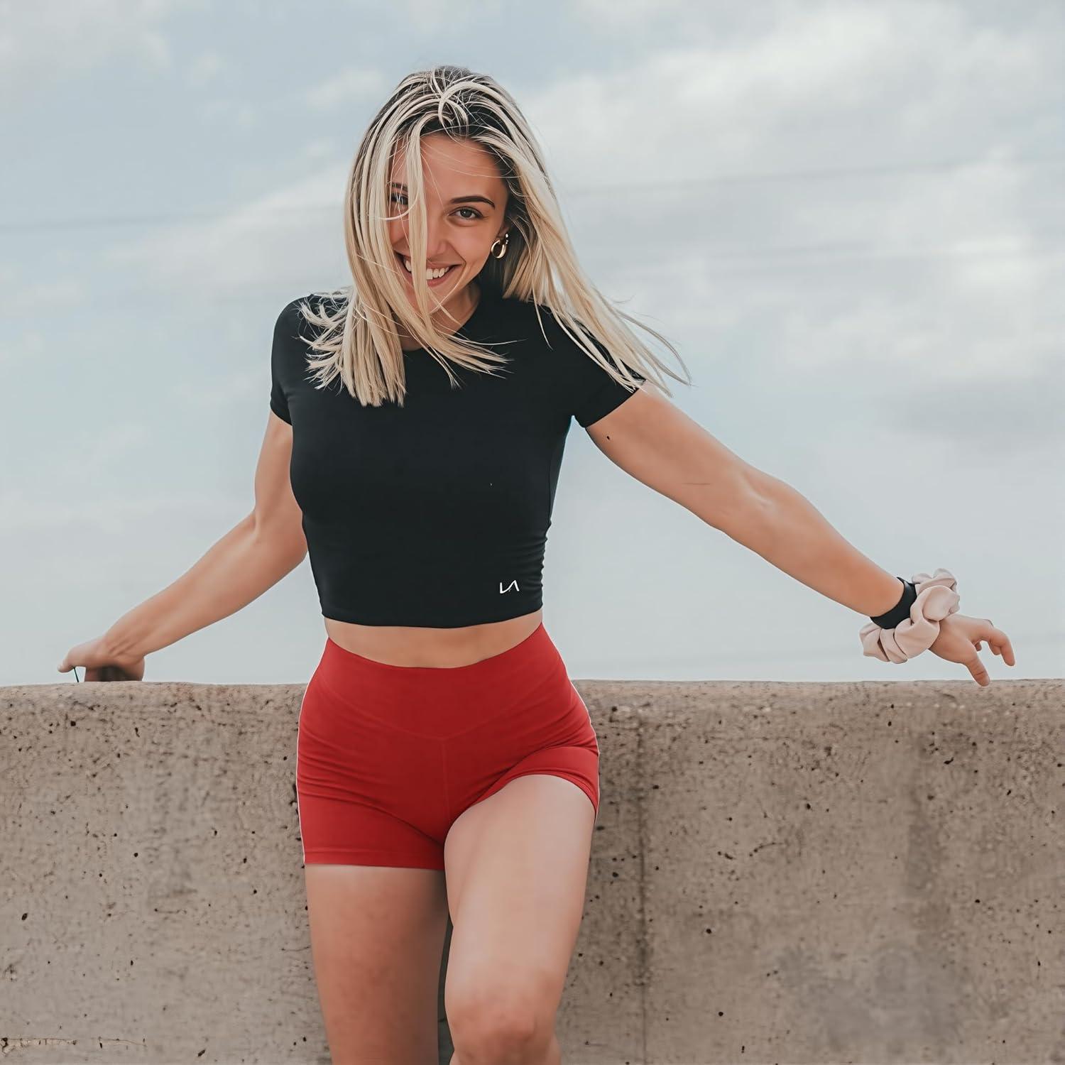 image:imageWomens 35 High Waisted Biker Shorts Spandex Yoga Workout Cycling Volleyball Dance Athletic Booty Shorts3red