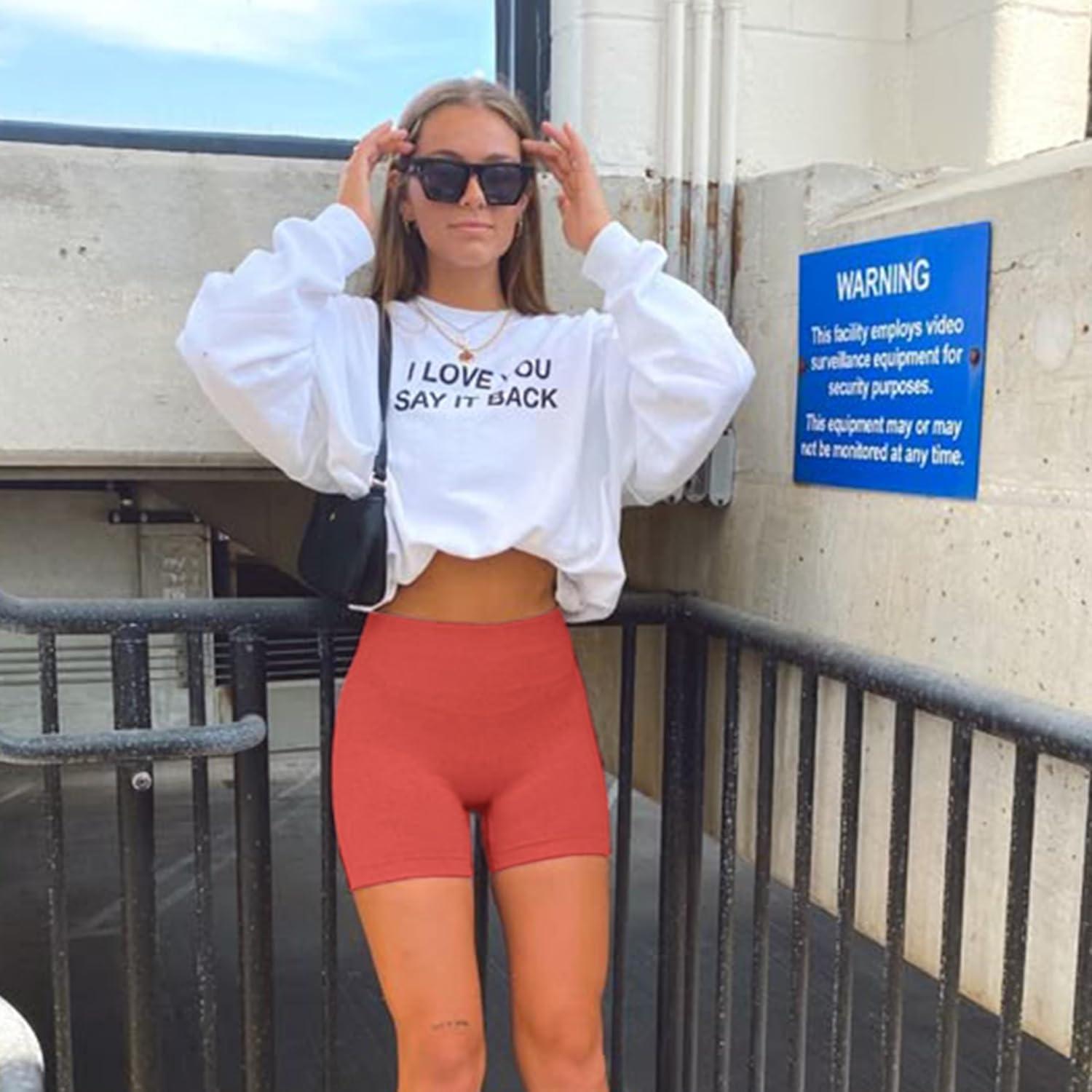 image:imageWomens 35 High Waisted Biker Shorts Spandex Yoga Workout Cycling Volleyball Dance Athletic Booty ShortsRed With Pockets