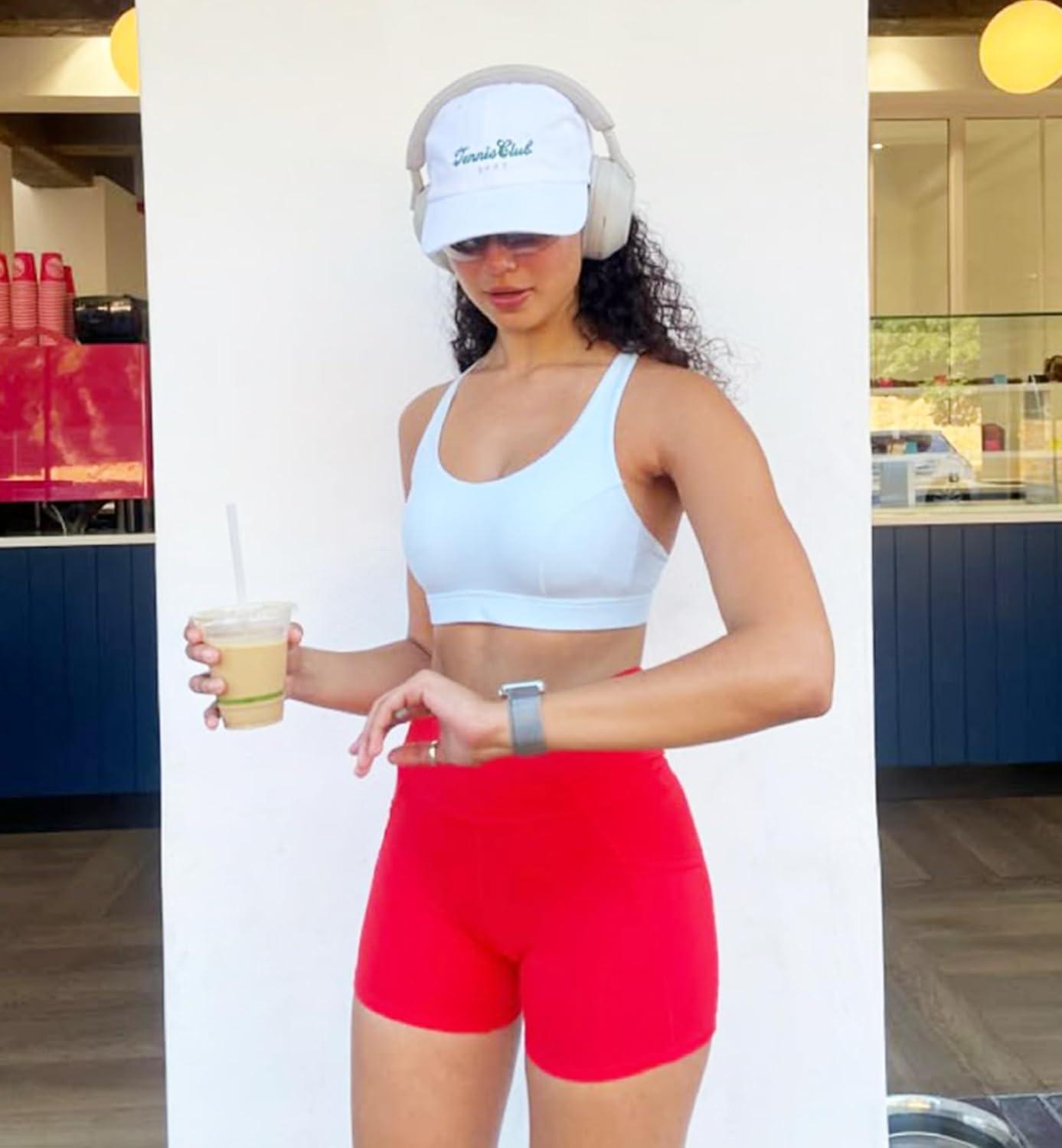 image:imageWomens 35 High Waisted Biker Shorts Spandex Yoga Workout Cycling Volleyball Dance Athletic Booty ShortsRed With Pockets