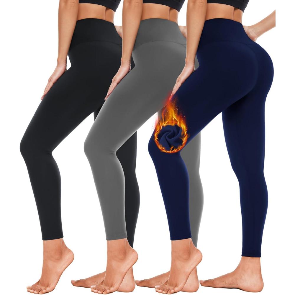 image:imageHi Clasmix Leggings for Women 3 PackHigh Wasited Tummy Control Yoga Pants Clothing for Workout Athletic1be3 Pack Fleece Lined Black navy grey