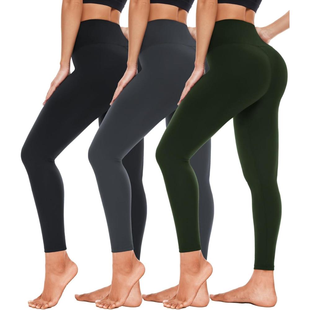 image:imageHi Clasmix Leggings for Women 3 PackHigh Wasited Tummy Control Yoga Pants Clothing for Workout Athletic3 Pack Black dark Gray olive