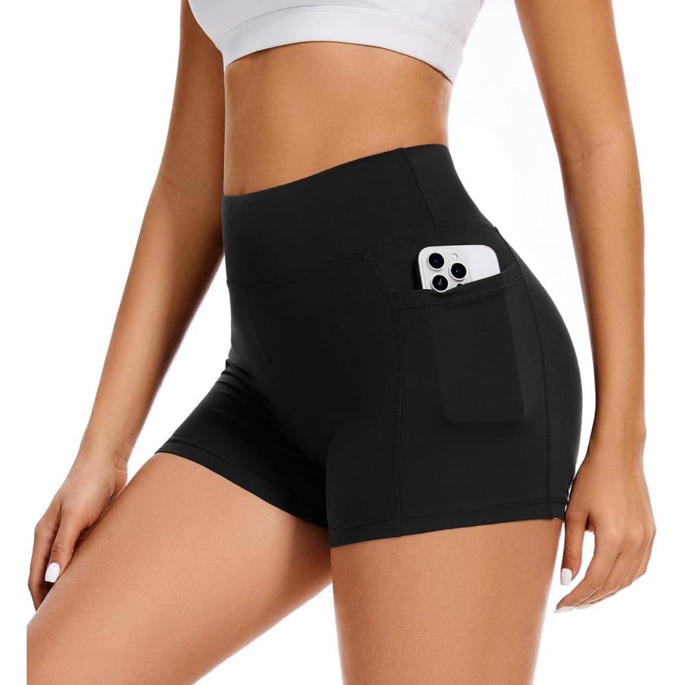 image:imageWomens 35 High Waisted Biker Shorts Spandex Yoga Workout Cycling Volleyball Dance Athletic Booty ShortsBlack With Pockets