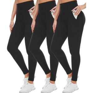 Hi Clasmix Leggings for Women 3 Pack-High Wasited Tummy Control Yoga Pants Clothing for Workout Athletic(1bd-3 Pack Black Leggings With Pockets)