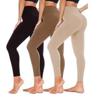 Hi Clasmix Leggings for Women 3 Pack-High Wasited Tummy Control Yoga Pants Clothing for Workout Athletic(1e3-3 Pack Black khaki apricot)