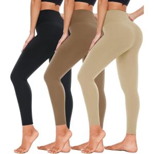 Hi Clasmix Leggings for Women 3 Pack-High Wasited Tummy Control Yoga Pants Clothing for Workout Athletic(1e3-3 Pack Black khaki apricot])