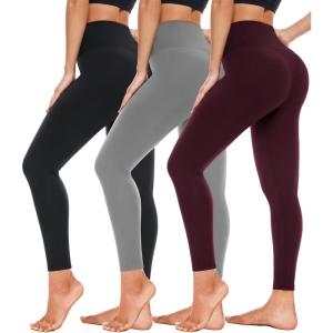 Hi Clasmix Leggings for Women 3 Pack-High Wasited Tummy Control Yoga Pants Clothing for Workout Athletic(3 Pack Black light Gray burgundy)