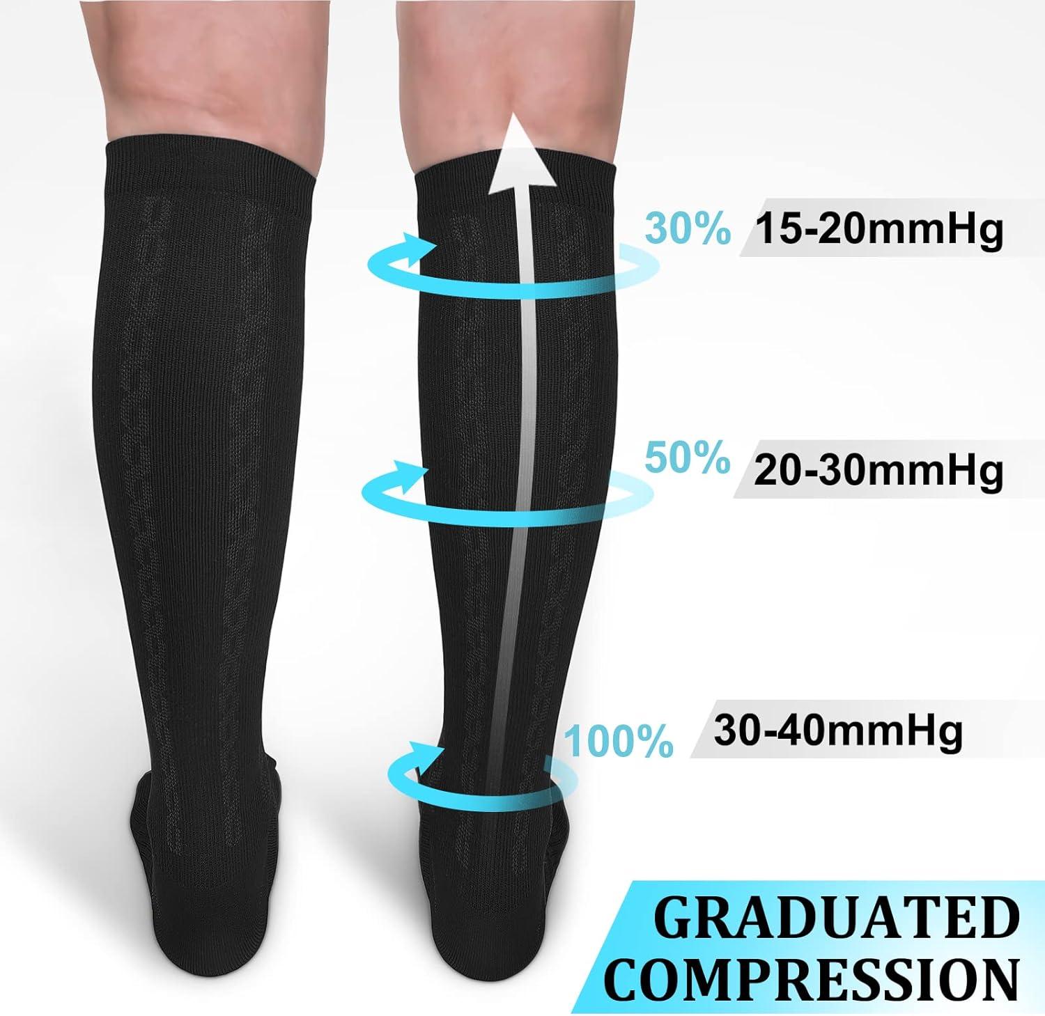 image:image3040mmHg Medical Graduated Compression Socks for WomenampMen CirculationCompression StockingsKnee High Socks for SupportHikingRunning12 Pack Black