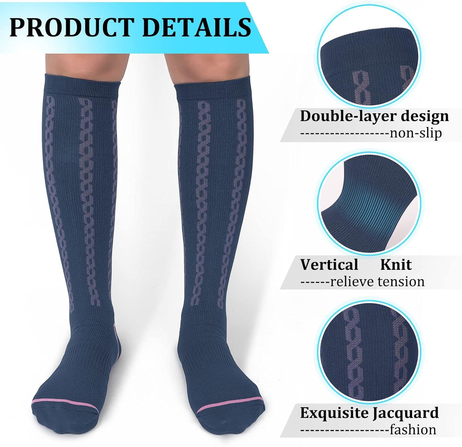 image:image3040mmHg Medical Graduated Compression Socks for WomenampMen CirculationCompression StockingsKnee High Socks for SupportHikingRunning32 Pack Black Navy