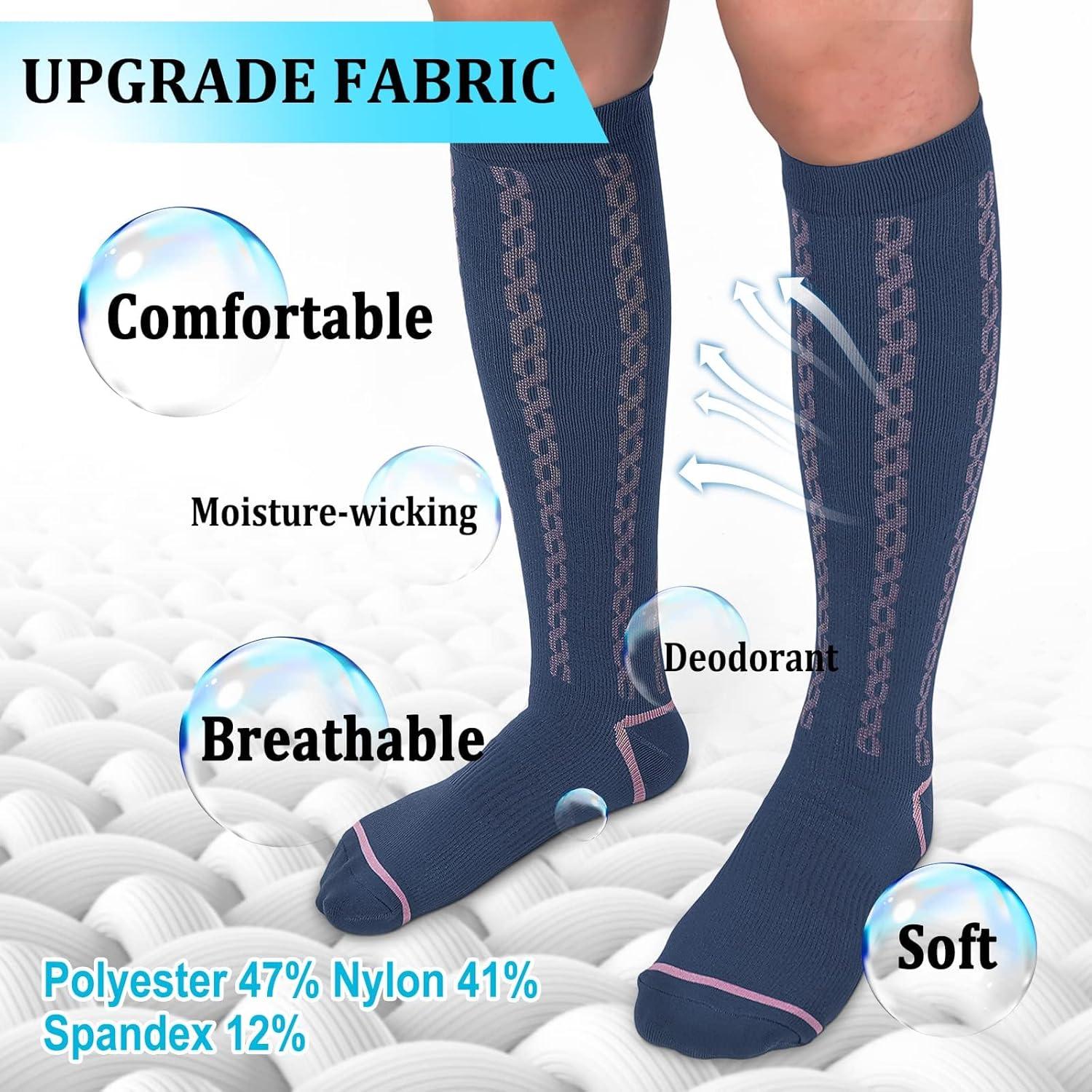 image:image3040mmHg Medical Graduated Compression Socks for WomenampMen CirculationCompression StockingsKnee High Socks for SupportHikingRunning32 Pack Black Navy