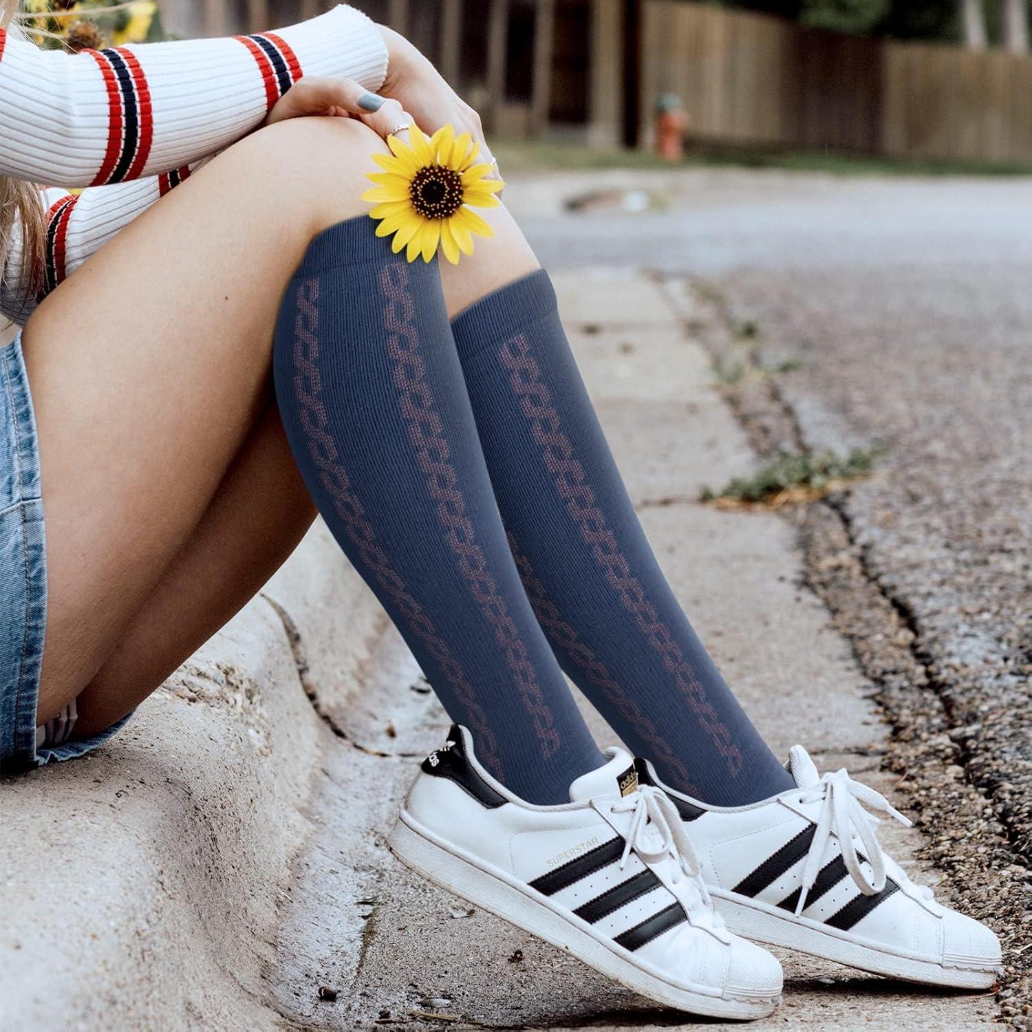 image:image3040mmHg Medical Graduated Compression Socks for WomenampMen CirculationCompression StockingsKnee High Socks for SupportHikingRunning32 Pack Black Navy