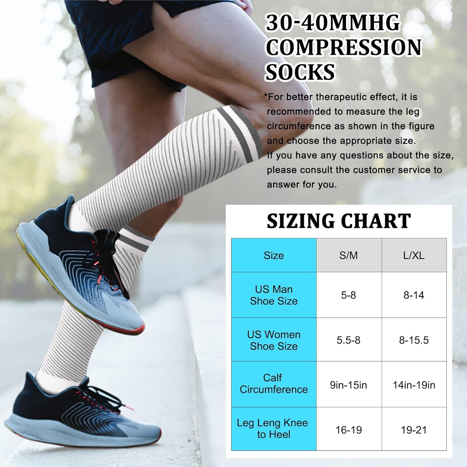image:image3040mmHg Medical Graduated Compression Socks for WomenampMen CirculationCompression StockingsKnee High Socks for SupportHikingRunning42 Pack Strip Black White
