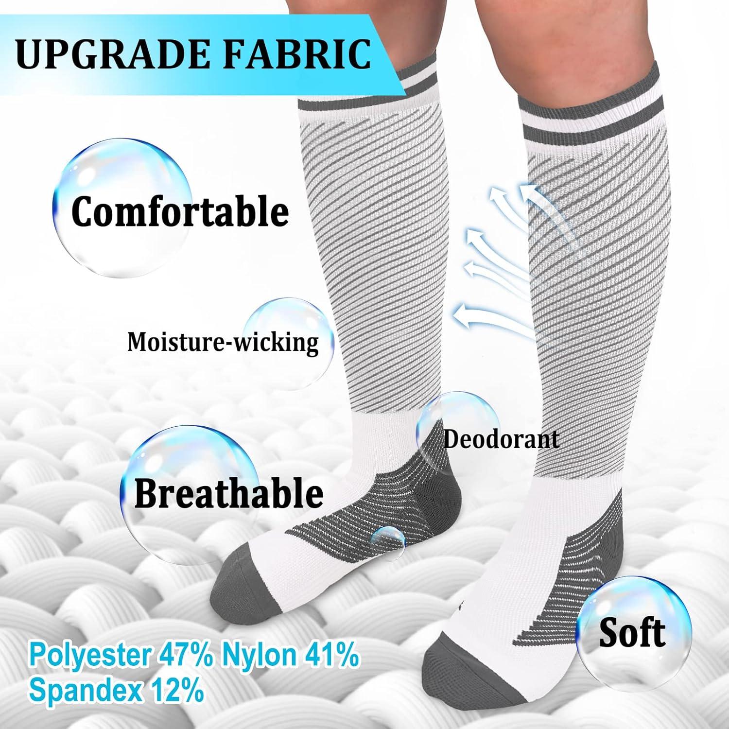 image:image3040mmHg Medical Graduated Compression Socks for WomenampMen CirculationCompression StockingsKnee High Socks for SupportHikingRunning42 Pack Strip Black White