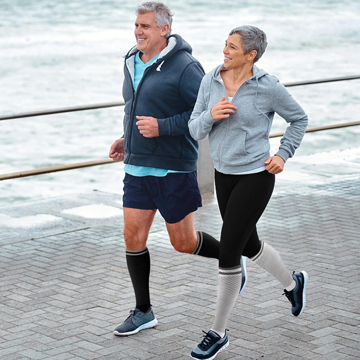 image:image3040mmHg Medical Graduated Compression Socks for WomenampMen CirculationCompression StockingsKnee High Socks for SupportHikingRunning42 Pack Strip Black White