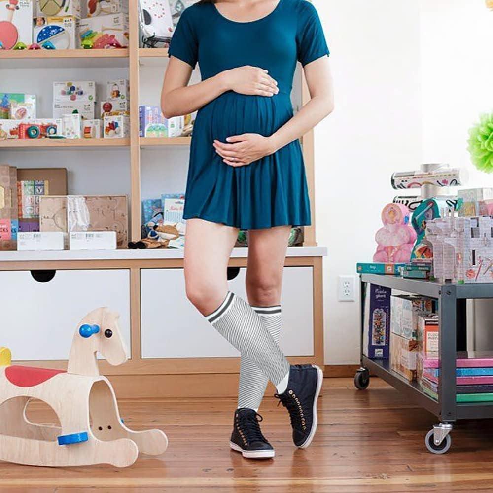 image:image3040mmHg Medical Graduated Compression Socks for WomenampMen CirculationCompression StockingsKnee High Socks for SupportHikingRunning42 Pack Strip Black White