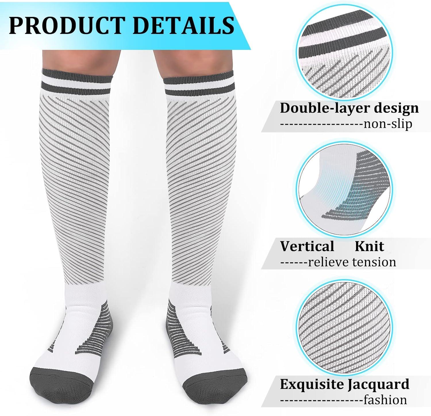 image:image3040mmHg Medical Graduated Compression Socks for WomenampMen CirculationCompression StockingsKnee High Socks for SupportHikingRunning42 Pack Strip Black White