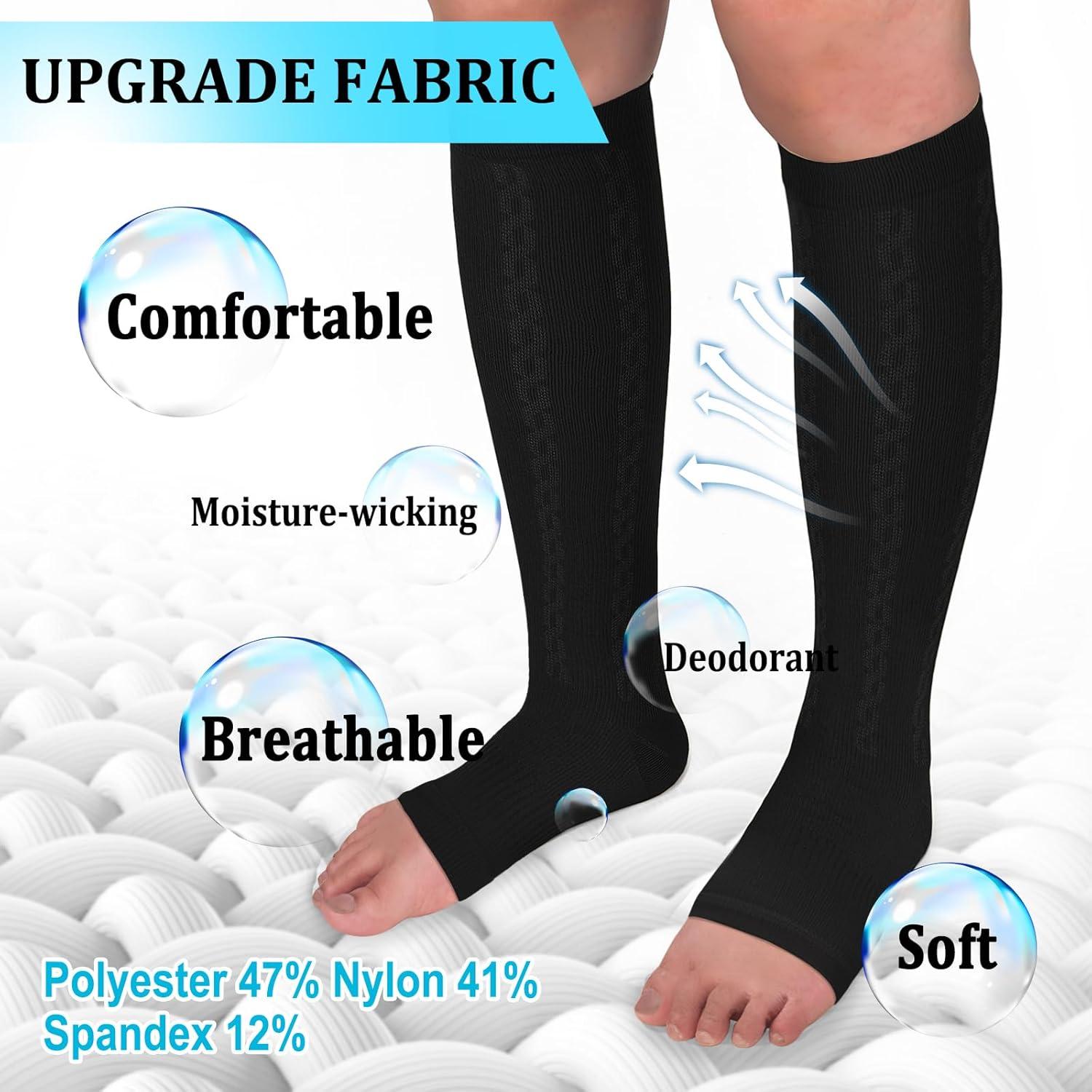 image:image3040mmHg Medical Graduated Compression Socks for WomenampMen CirculationCompression StockingsKnee High Socks for SupportHikingRunning62 Pack Open Toe Black
