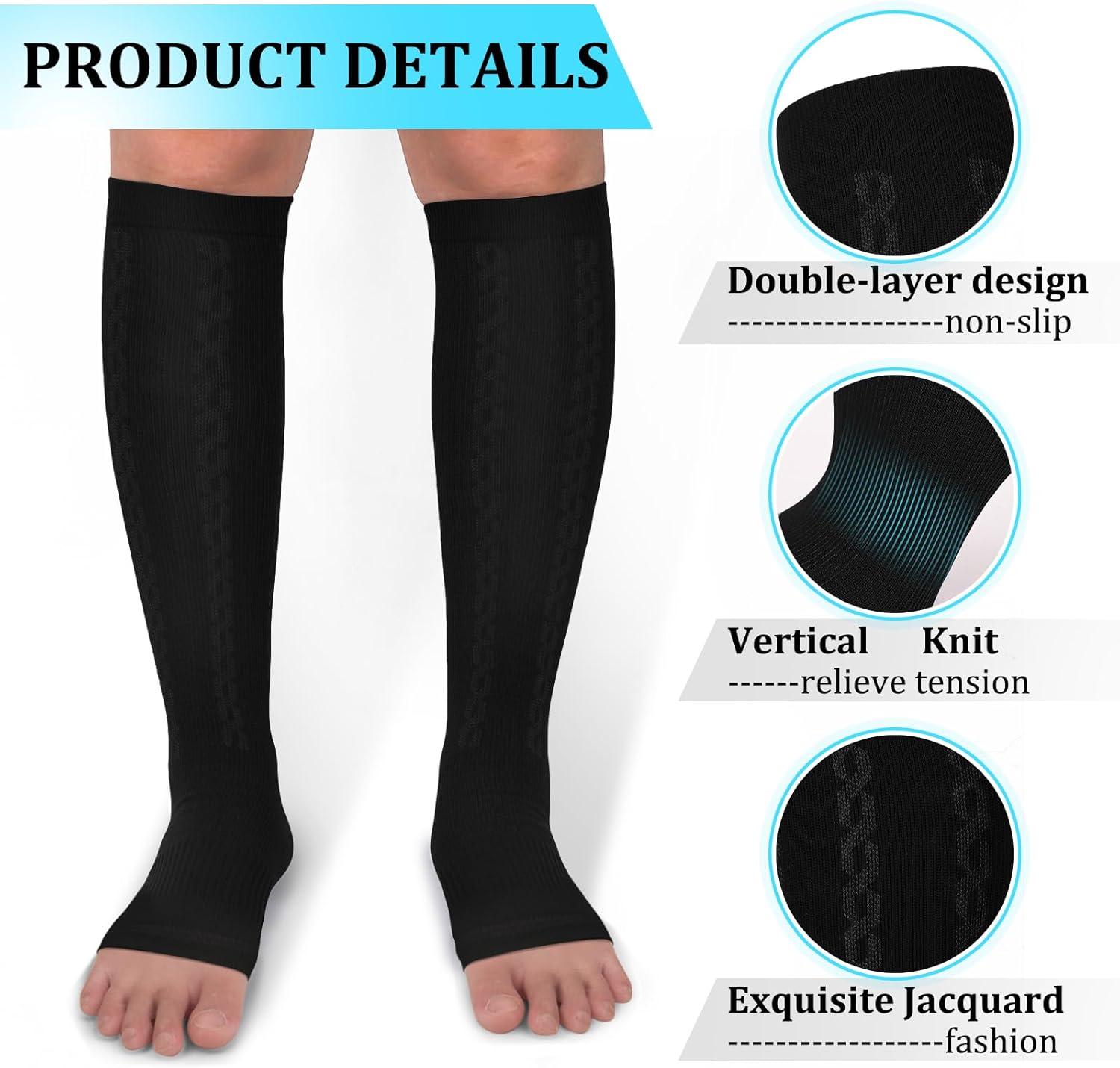 image:image3040mmHg Medical Graduated Compression Socks for WomenampMen CirculationCompression StockingsKnee High Socks for SupportHikingRunning62 Pack Open Toe Black